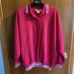 Vintage Perspective Pink Baseball White Stripes Pullover L
